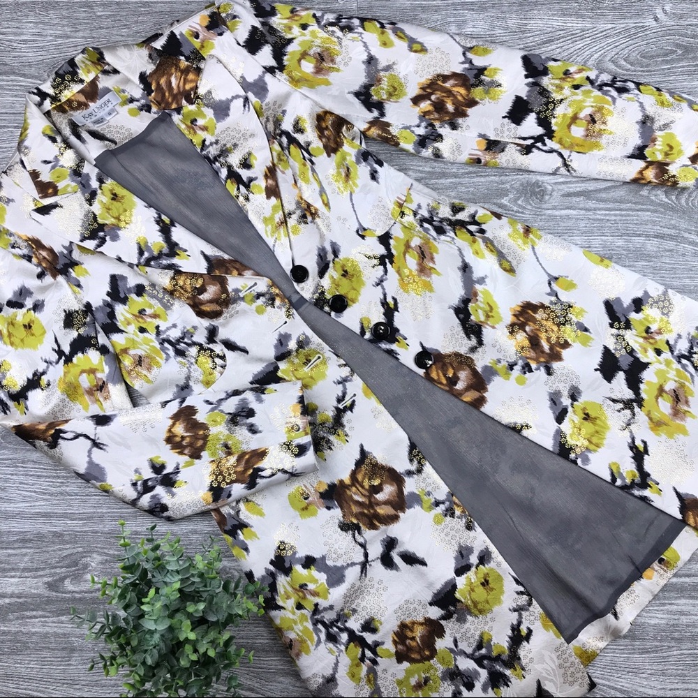 KAY UNGER NEW YORK METALLIC FLORAL SILK JACKET